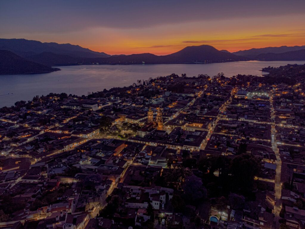 Aerial View of a City at Dusk